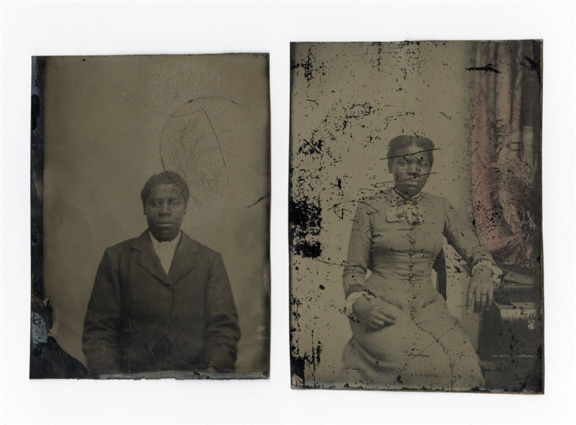 Pair of Tintypes (2) African-American Man and Woman