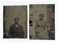 Pair of Tintypes (2) African-American Man and Woman