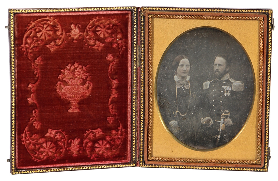 Married Couple Husband in Officer Military Garb Encased Daguerreotype