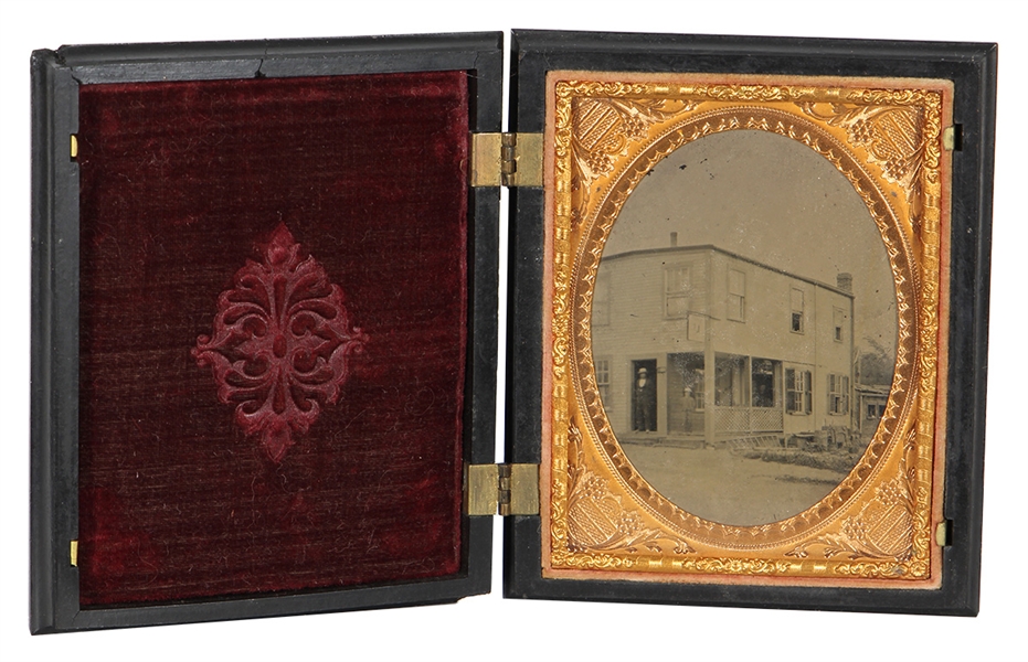 Business and Keeper Tintype in Gutta Percha Case