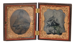 (2) Civil War Soldiers Tintype in Gutta Percha Case