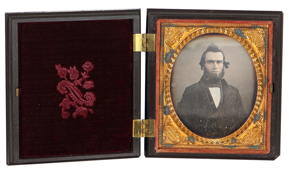 Bearded Male Daguerreotype in Gutta Percha Case