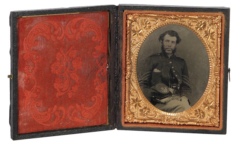 Civil War Soldier Lambchop Sideburns Encased Tintype