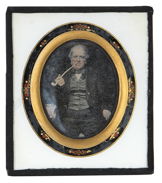 Tinted Tintype of Male Smoker in Custom Victorian Frame