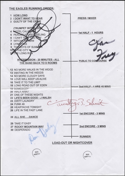 The Eagles Stage Used and Signed Setlist