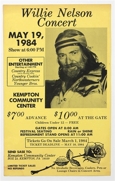 Willie Nelson Original 1984 Concert Poster
