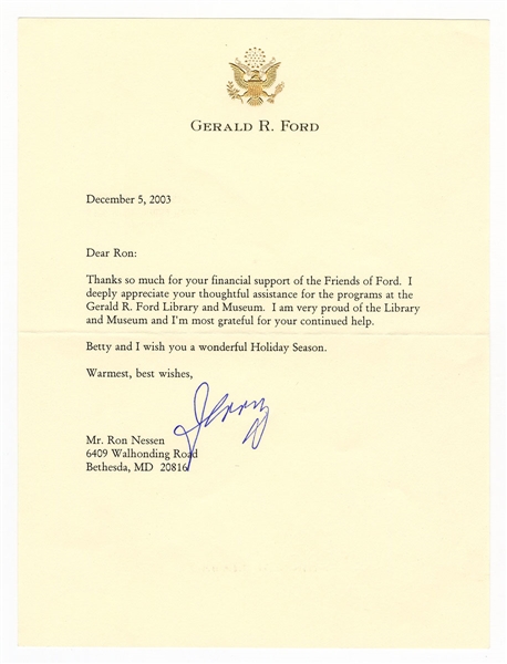 Gerald Ford Signed Letter JSA