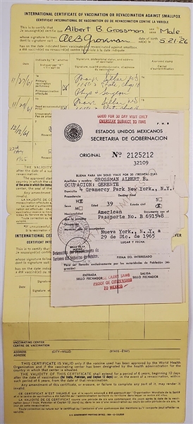 Albert Grossman Twice-Signed W.H.O. Internatioal Certificate of Vaccination and Mexican Travel Visa
