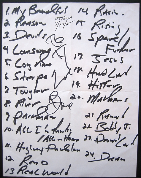 Bruce Springsteen Handwritten and Signed "Devils and Dust World Tour" Concert Set List PSA/DNA Beckett