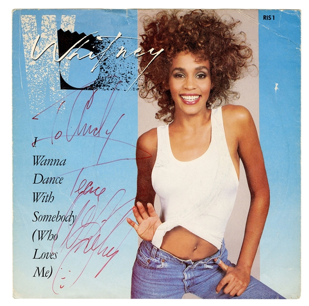 Whitney Houston Signed and Inscribed “I Wanna Dance With Somebody (Who Loves Me) 45 Record Sleeve JSA