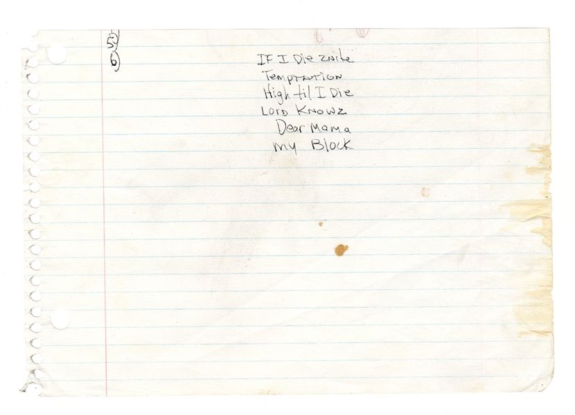 Tupac Shakur "Me Against The World" Handwritten Set List JSA