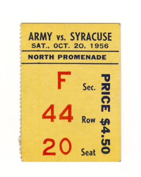Jim Brown Era Syracuse Orange Football Ticket October 20, 1956