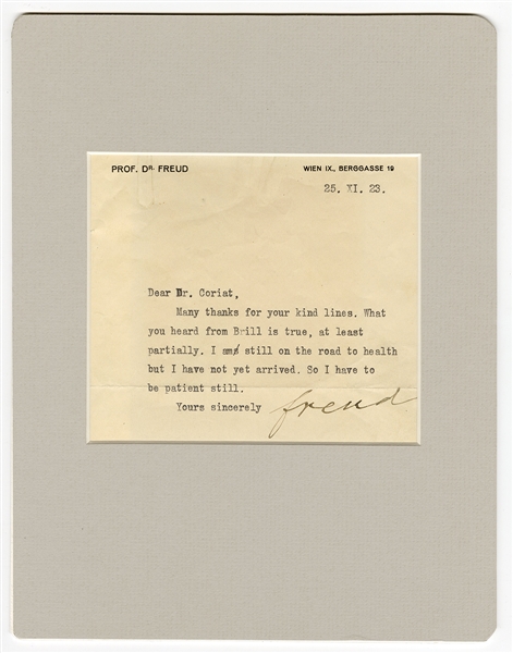 Sigmund Freud Signed 1923 Typed Letter