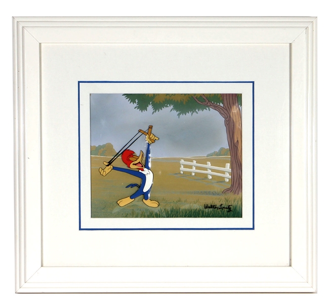 Original Walter Lantz Signed Woody Woodpecker Cel with Hand Painted Background
