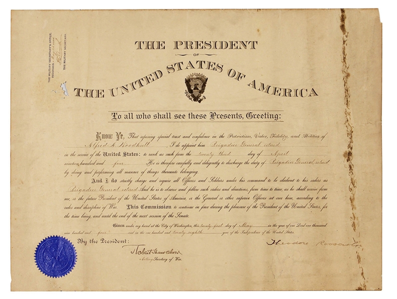 President Theodore Roosevelt Signed Military Appointment