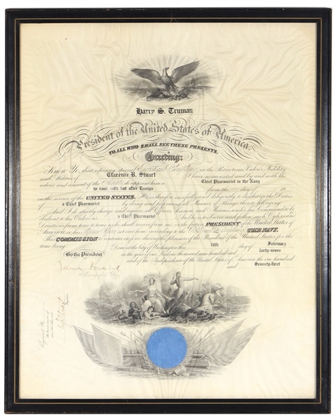 President Harry S. Truman Naval Commission Certificate (1947)
