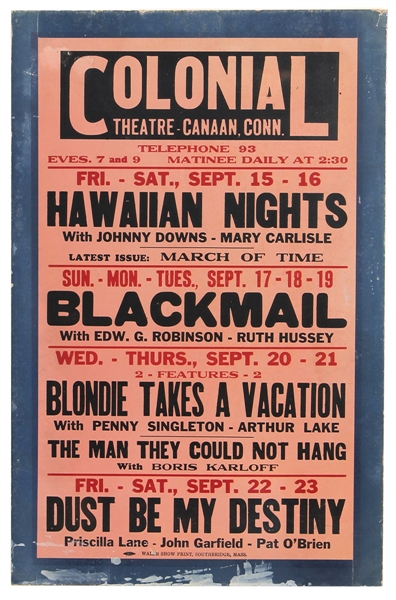 1939 Movie Theatre Broadside Featuring Boris Karloff “The Man They Could Not Hang”
