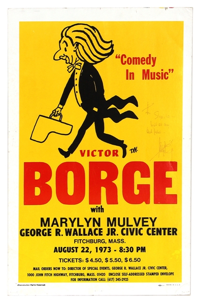 Victor Borge Signed 1973 “Comedy in Music” Appearance Poster