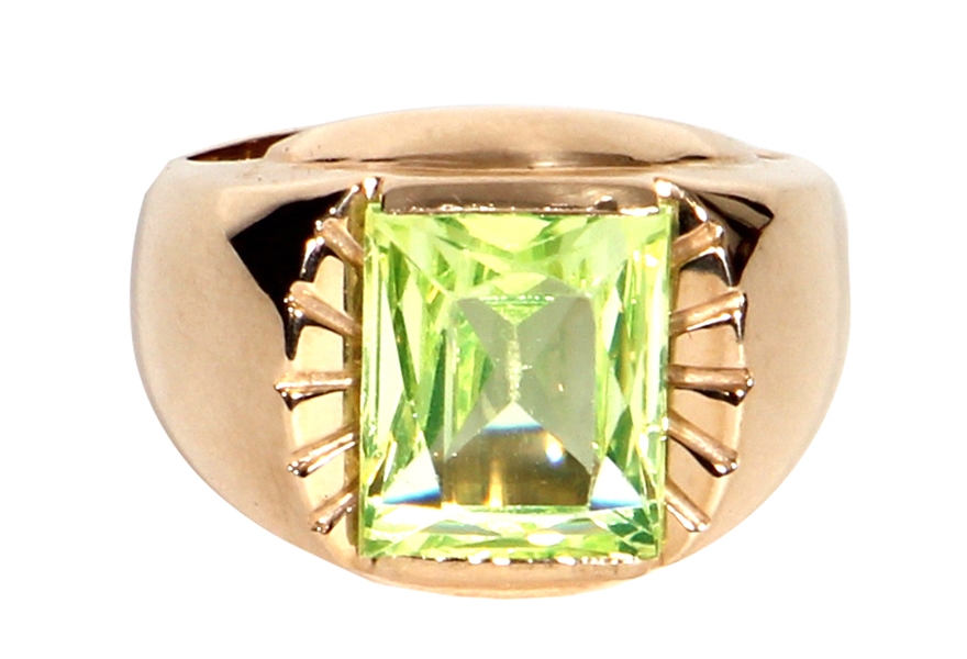James Brown Owned & Worn Gold Ring with Green Stone