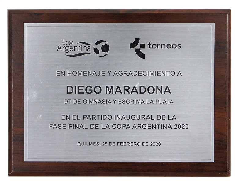 Diego Maradona Owned Commemorative Plaque Presented During Copa Argentina 2020