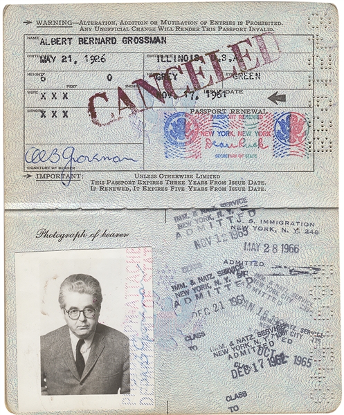 Albert Grossman Signed Original Passport
