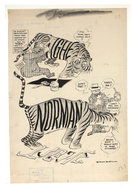 Willard Mullin Original Detroit Tigers Cartoon Sketch