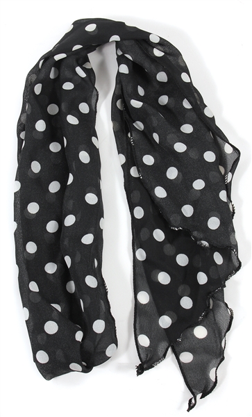 Prince Owned and Worn Sheer Black Scarf with White Polka Dots