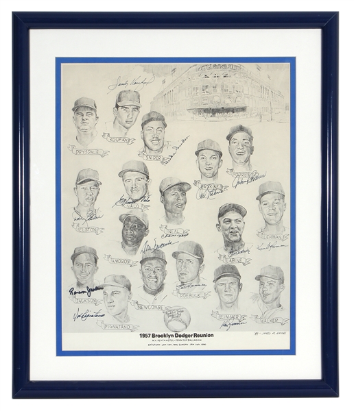 1957 Brooklyn Dodgers Reunion Lithograph - Includes Sandy Koufax, Duke Snider, and Don Newcombe (14 Signatures) JSA