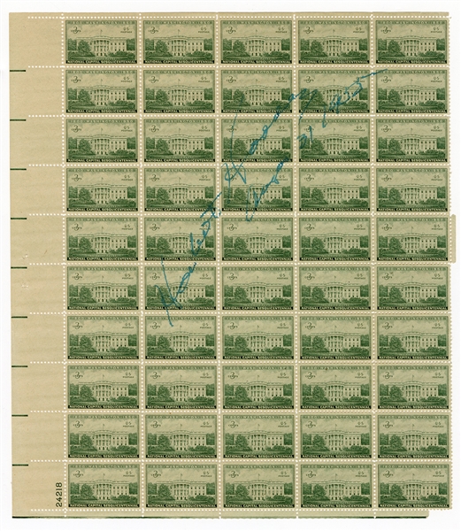 Herbert Hoover Signed Stamp Sheet “1950 National Capitol Sesquicentennial”