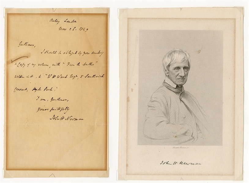 Cardinal John Henry Newman Handwritten Signed Letter 1849