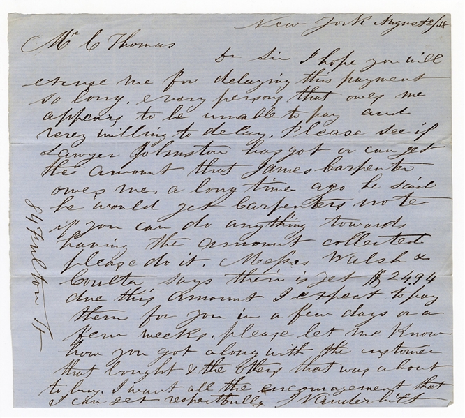 Jacob Vanderbilt Handwritten Signed Letter 1858