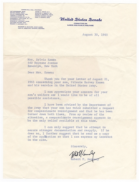 Robert F. Kennedy Signed Letter