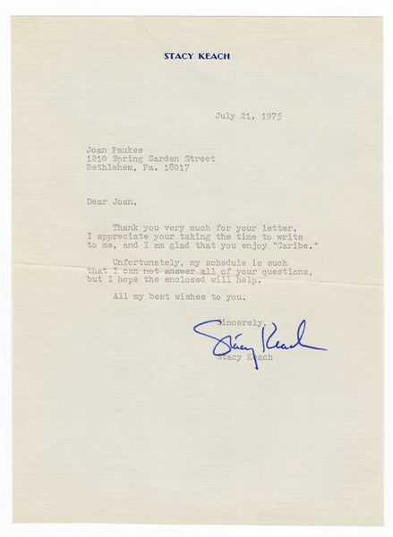 Stacy Keach Signed Letter