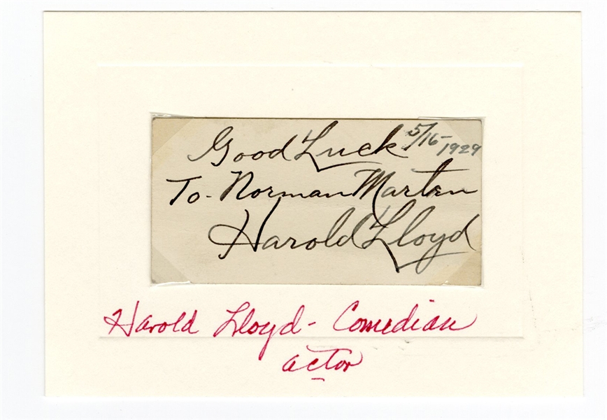 Harold Lloyd Inscribed Cut Signature