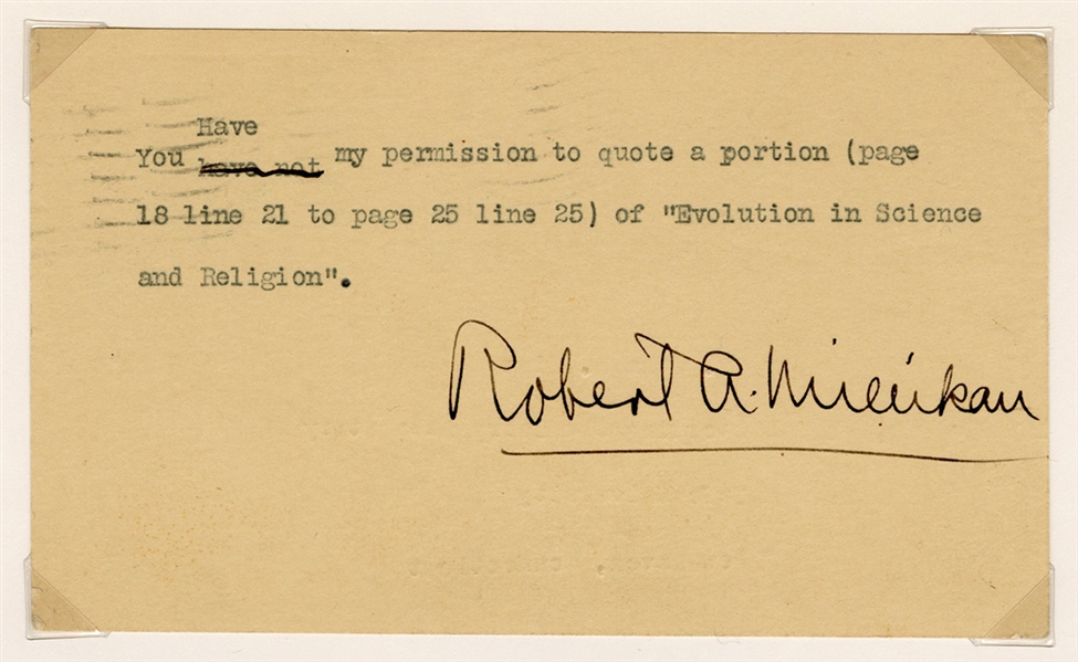 Robert A. Millikan Signed Note (Nobel Prize Physics 1923)