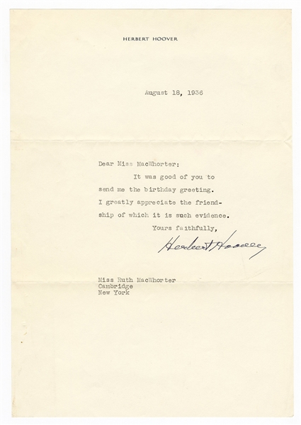 Herbert Hoover Signed Notecard