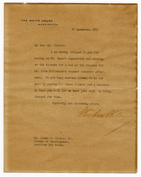 Woodrow Wilson Signed Letter