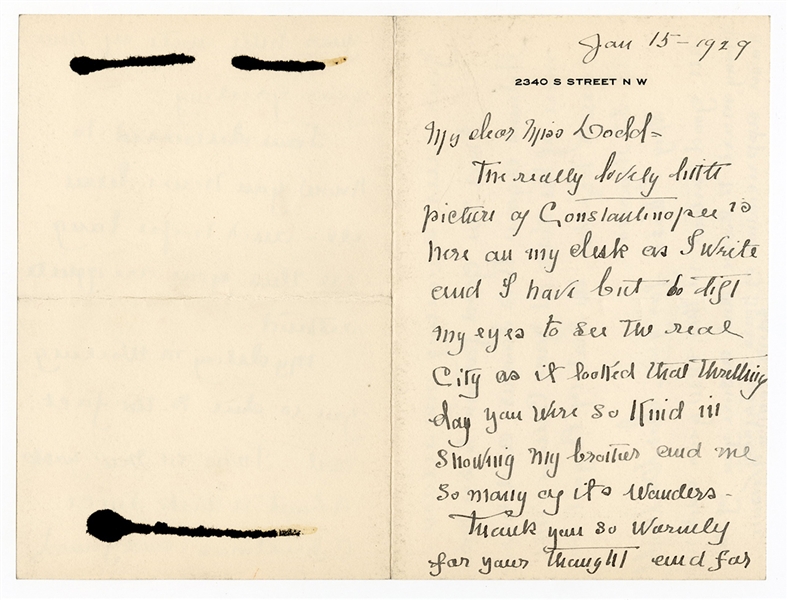 Edith Bolling Wilson Handwritten Letter (First Lady-Mrs. Woodrow Wilson) 1929