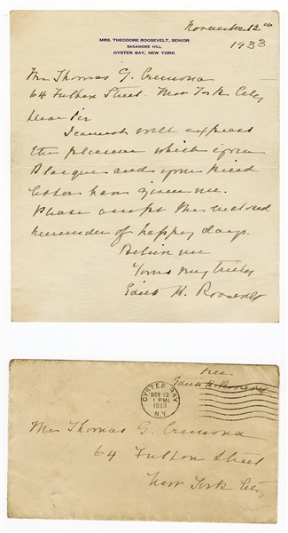 Edith Roosevelt (Mrs. Theodore Roosevelt) Handwritten Signed Letter 1933