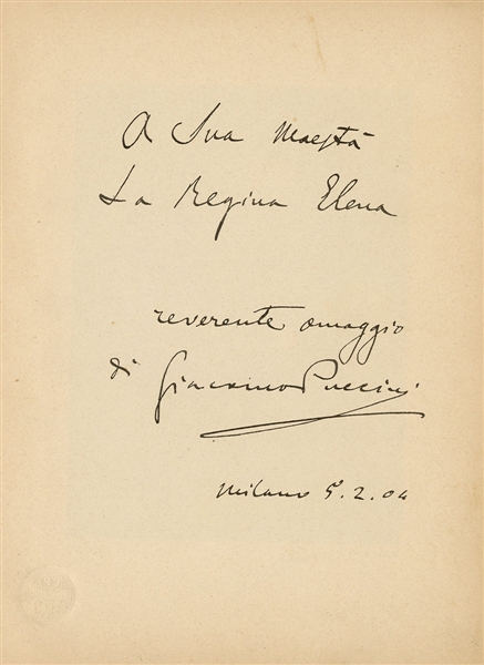 Giacomo Puccini Signed “Die Kleine Frau Schmetterling” Book