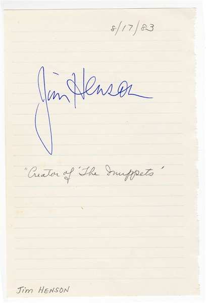 Jim Henson Vintage Signed Notebook Paper