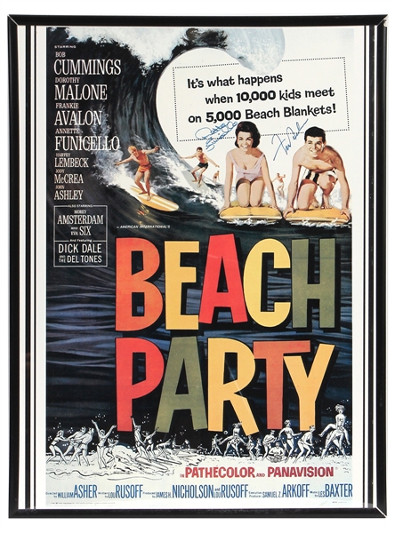 Annette Funicello and Frankie Avalon Signed "Beach Party" Movie Poster