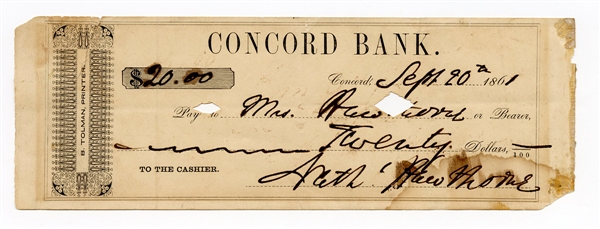 Nathaniel Hawthorne Signed Check (1861) JSA