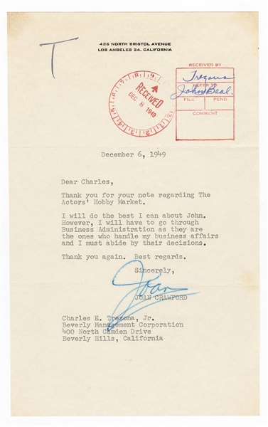Joan Crawford Signed Letter (1949) JSA