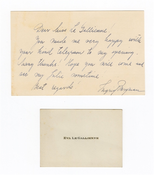 Ingrid Bergman Handwritten Note Card to Eva Le Gallienne JSA