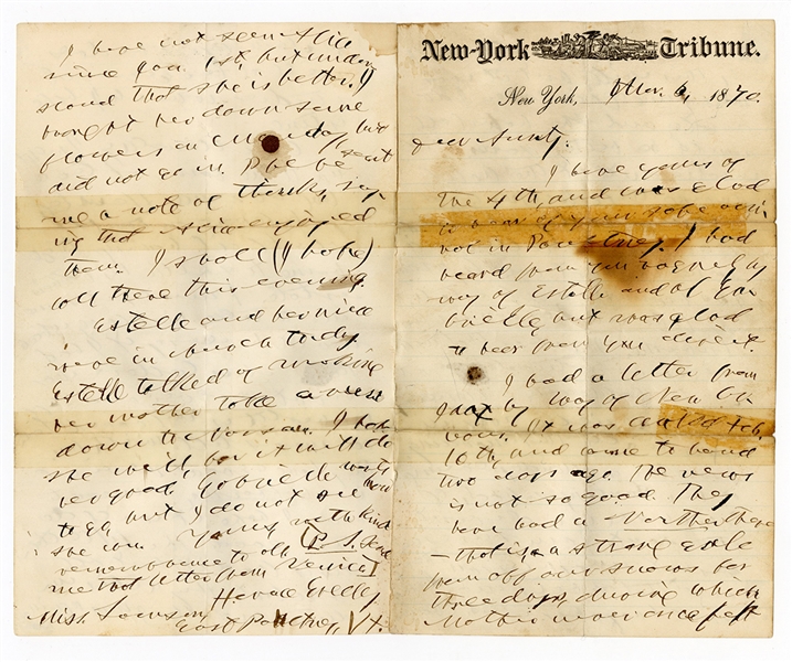 Horace Greeley Signed Handwritten New York Tribune Letter (1870) JSA