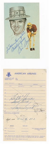 Sam Snead Signed Postcard and Airline Receipt (2) JSA