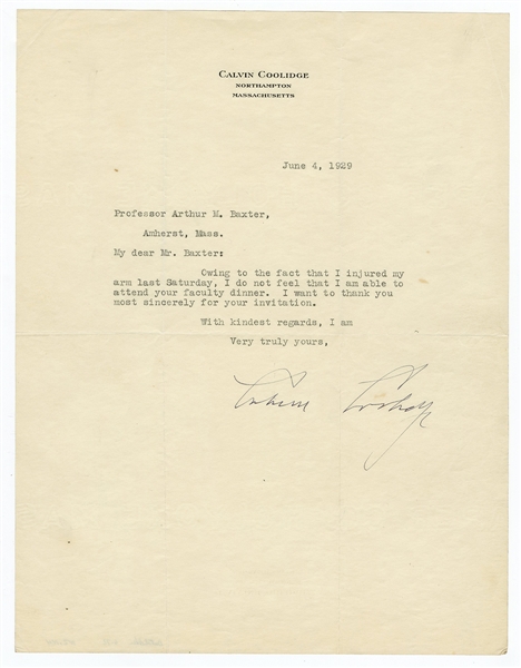 Calvin Coolidge Signed Letter 1929 JSA
