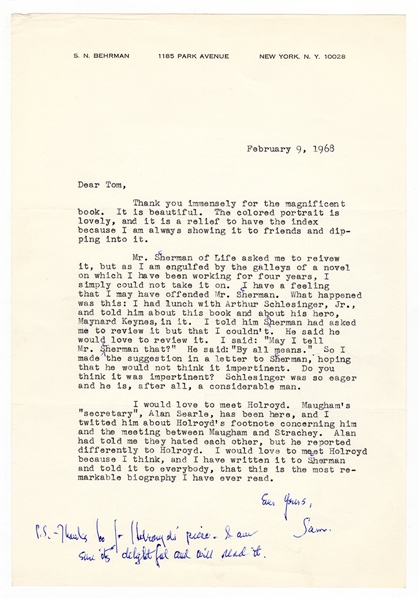 Playwright Sam N. Behrman Signed Letter
