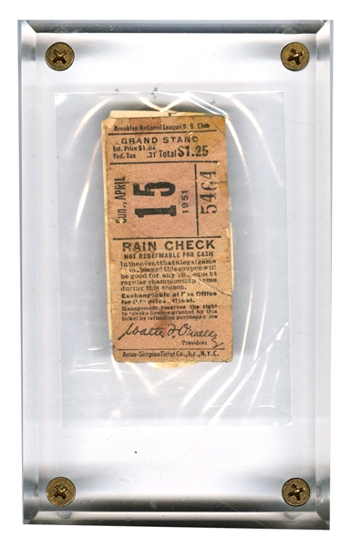 Mickey Mantle 1st Major League Home Run Ticket April 15, 1951